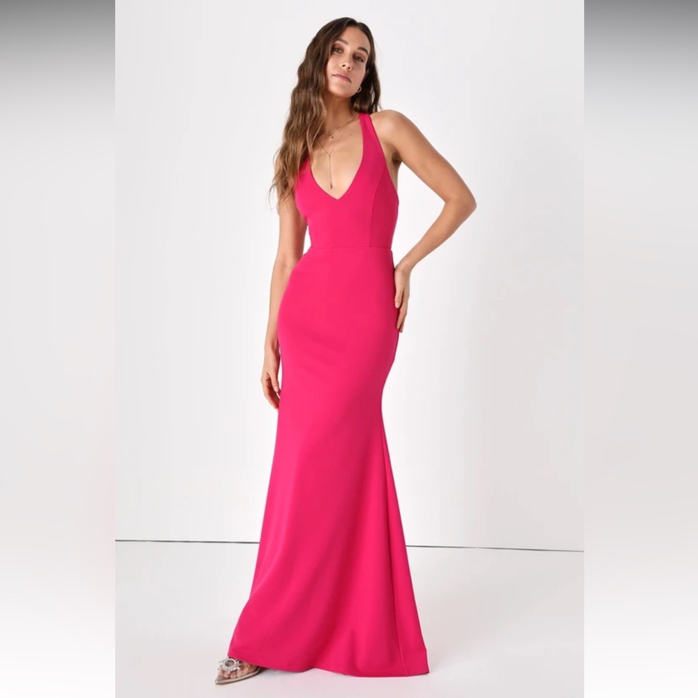 Pleased to Meet Me Magenta Backless Mermaid Maxi Dress- Large